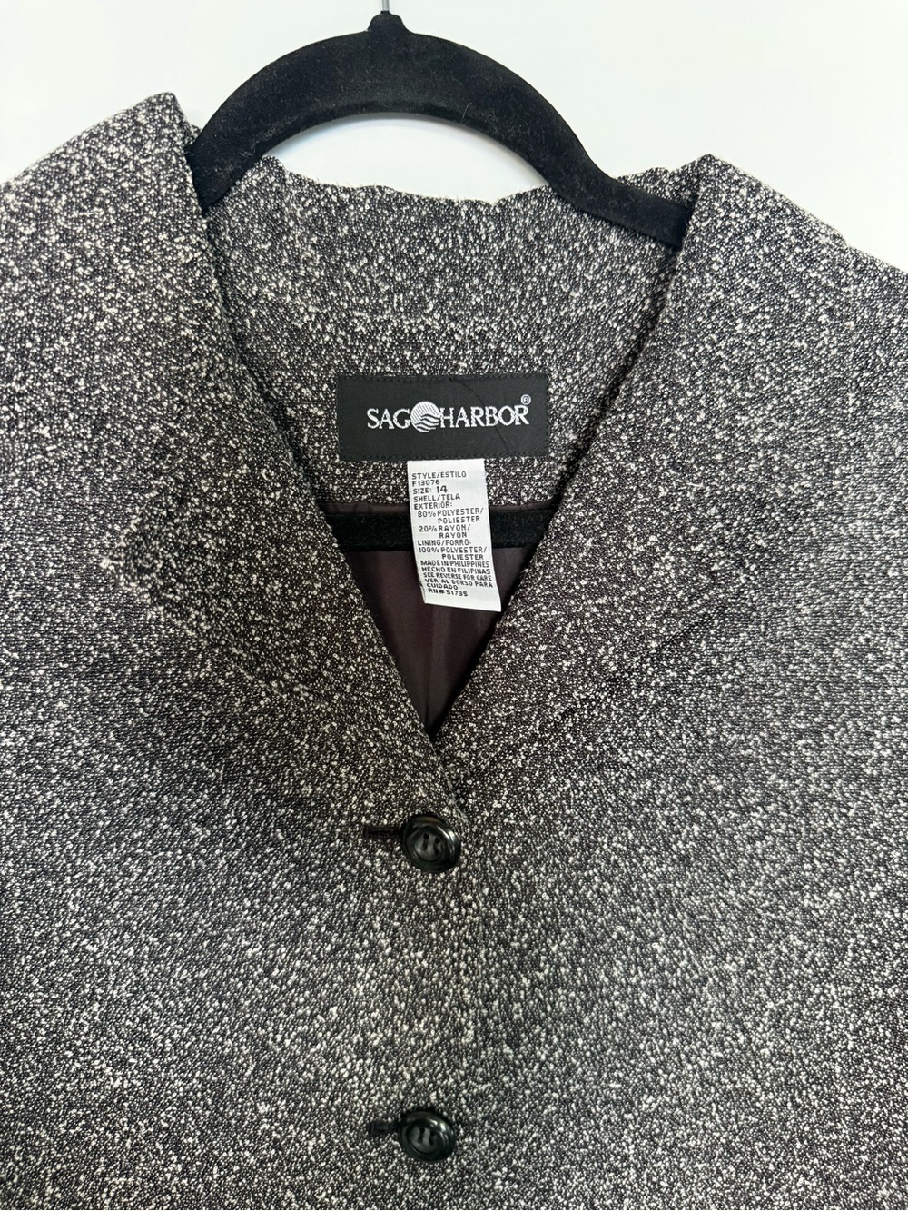Sag Harbor Black & Gray Tweed Women’s Button-Front Blazer - Picture 2 of 5